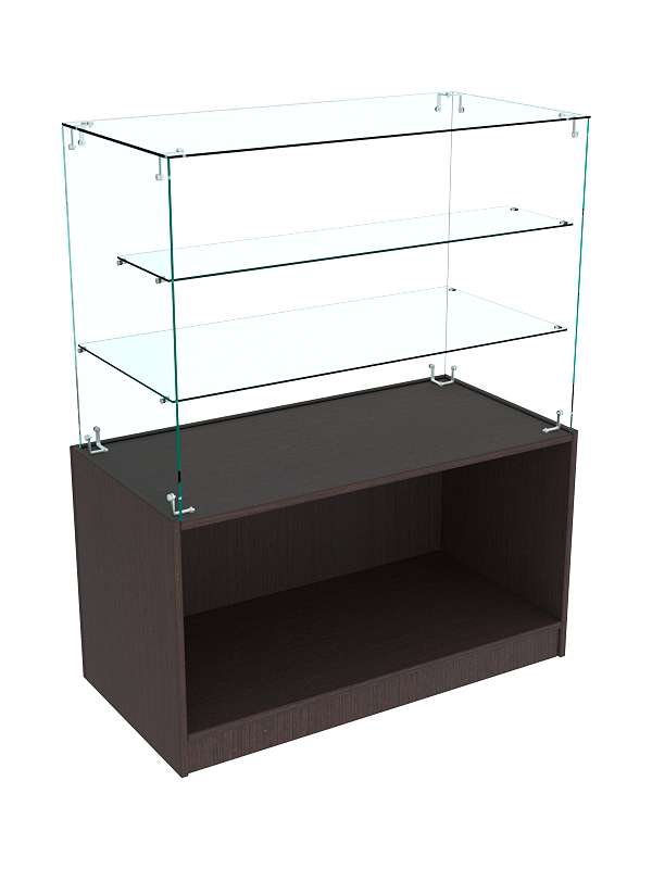 Прилавок Истра с двумя стеклянными полками №7 (открытый) Дуб Венге