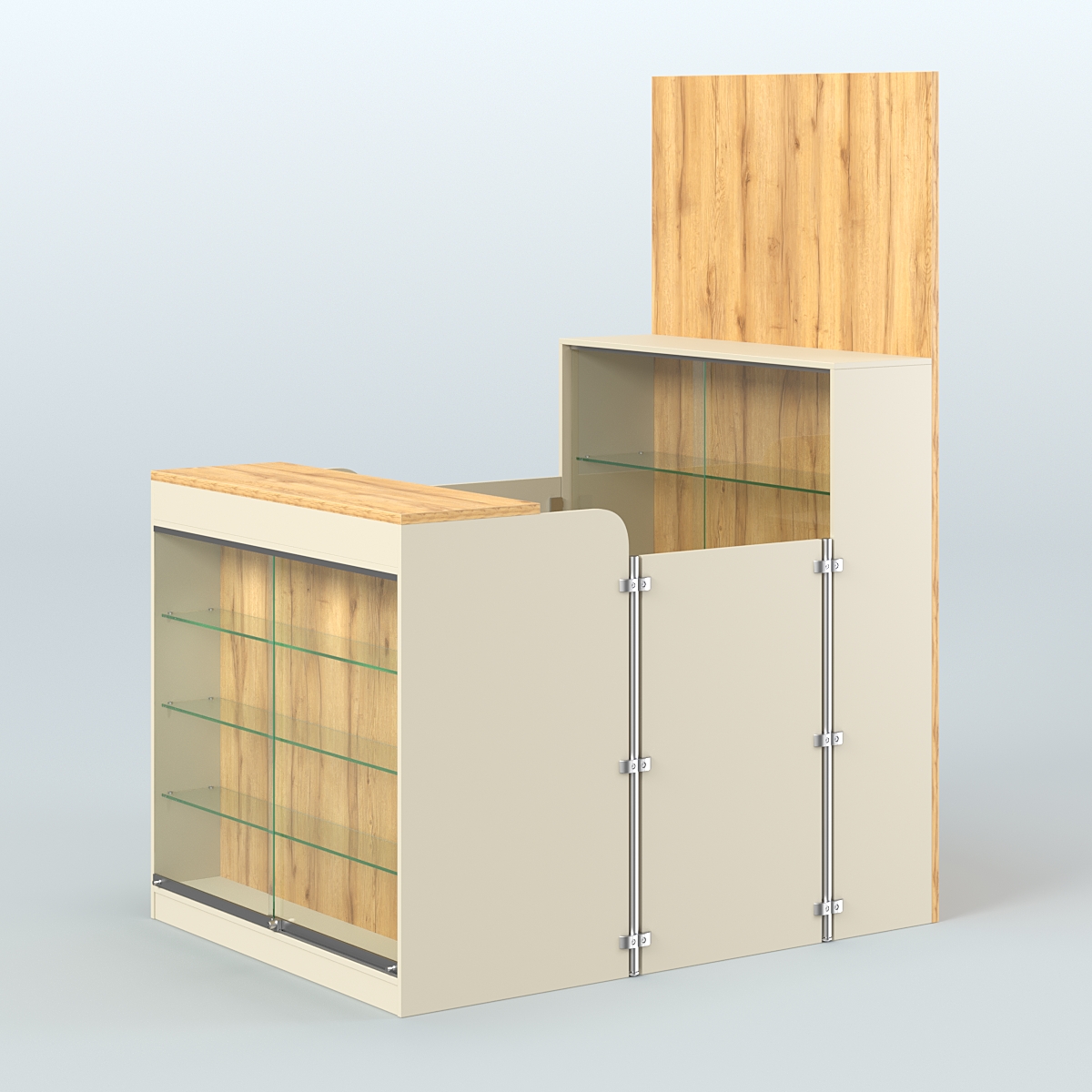 Мини павильон для торговли с фасадной витриной СЛОТ №2 (2 кв.м) Крем Вайс и Дуб Золотистый