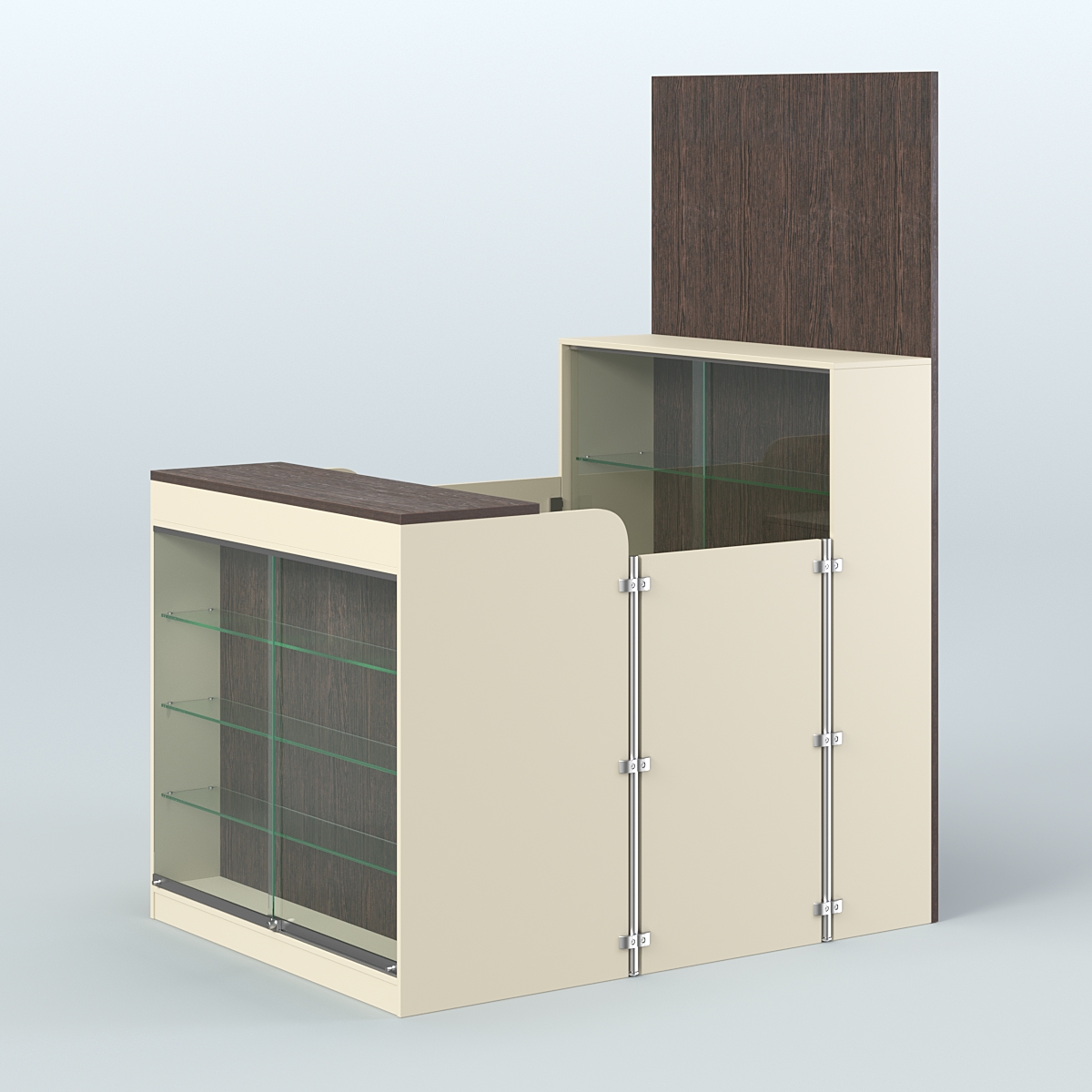 Мини павильон для торговли с фасадной витриной СЛОТ №2 (2 кв.м) Крем Вайс + Дуб Венге