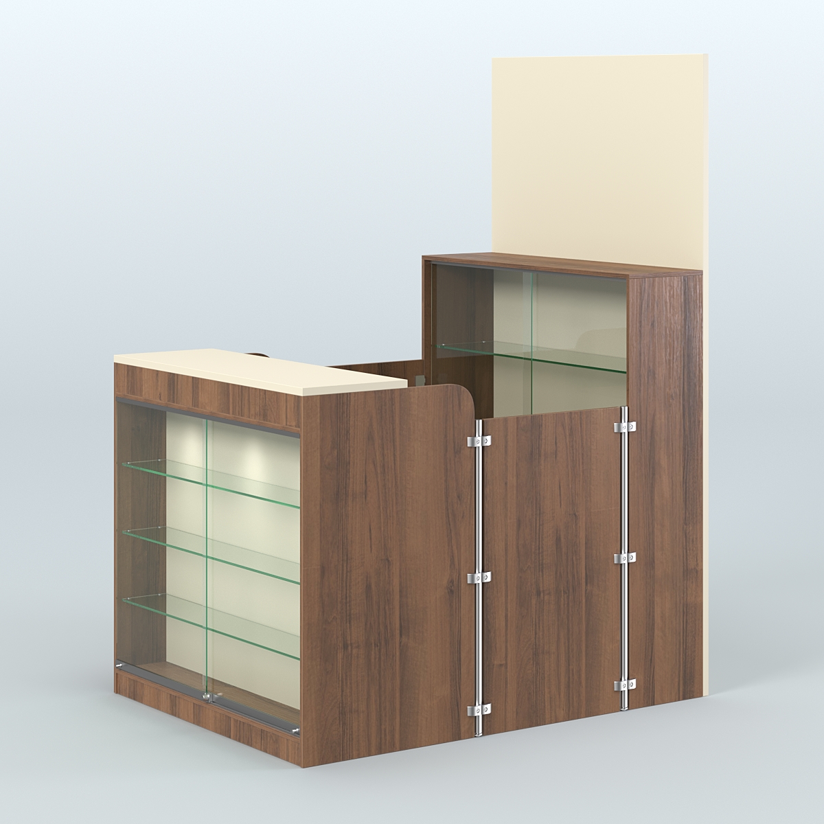 Мини павильон для торговли с фасадной витриной СЛОТ №2 (2 кв.м) Орех + Крем Вайс