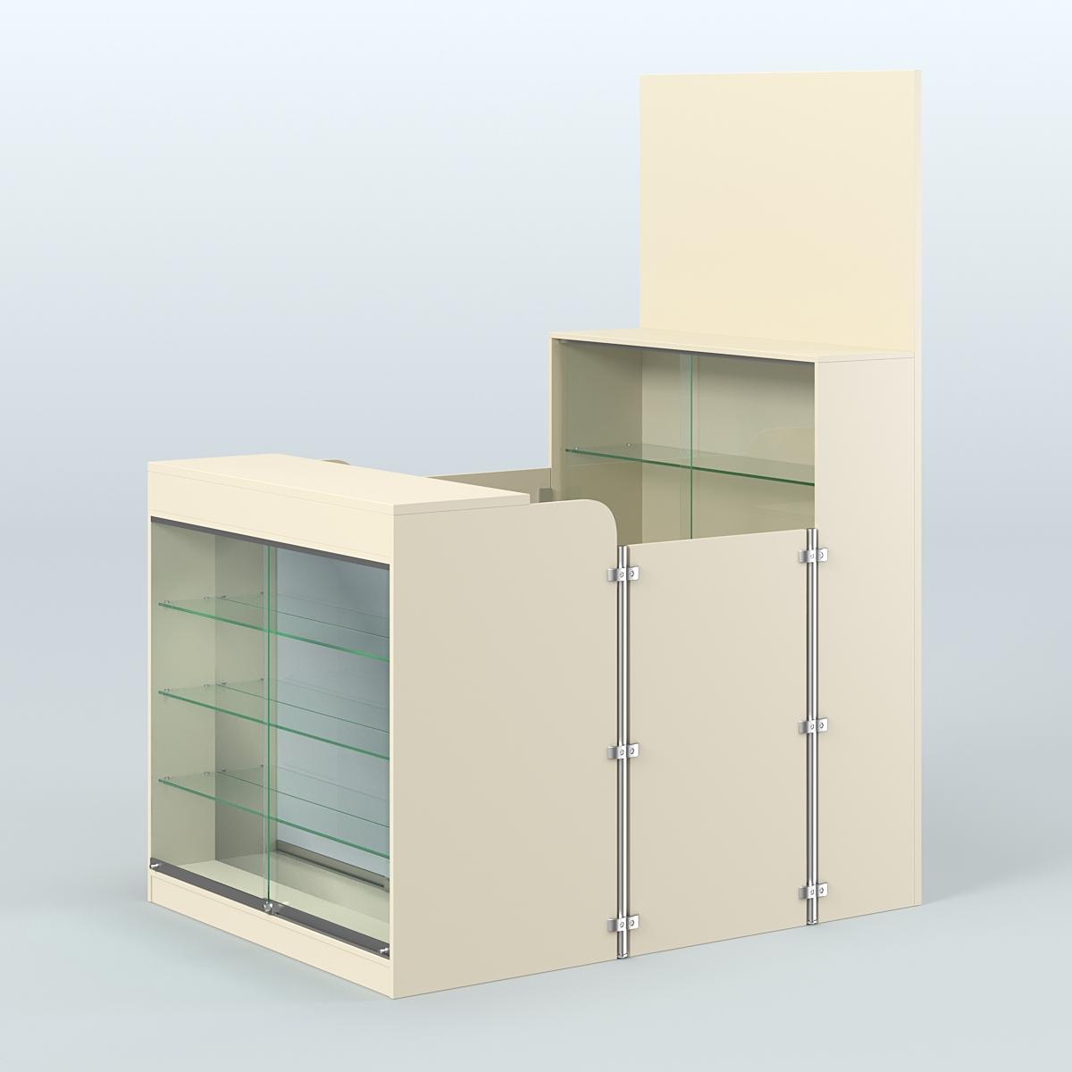 Мини павильон для торговли с полками и фасадным зеркалом СЛОТ №3 (2 кв.м) Крем Вайс