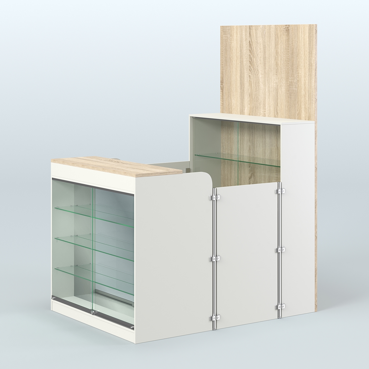 Мини павильон для торговли с полками и фасадным зеркалом СЛОТ №3 (2 кв.м) Белый + Дуб Сонома