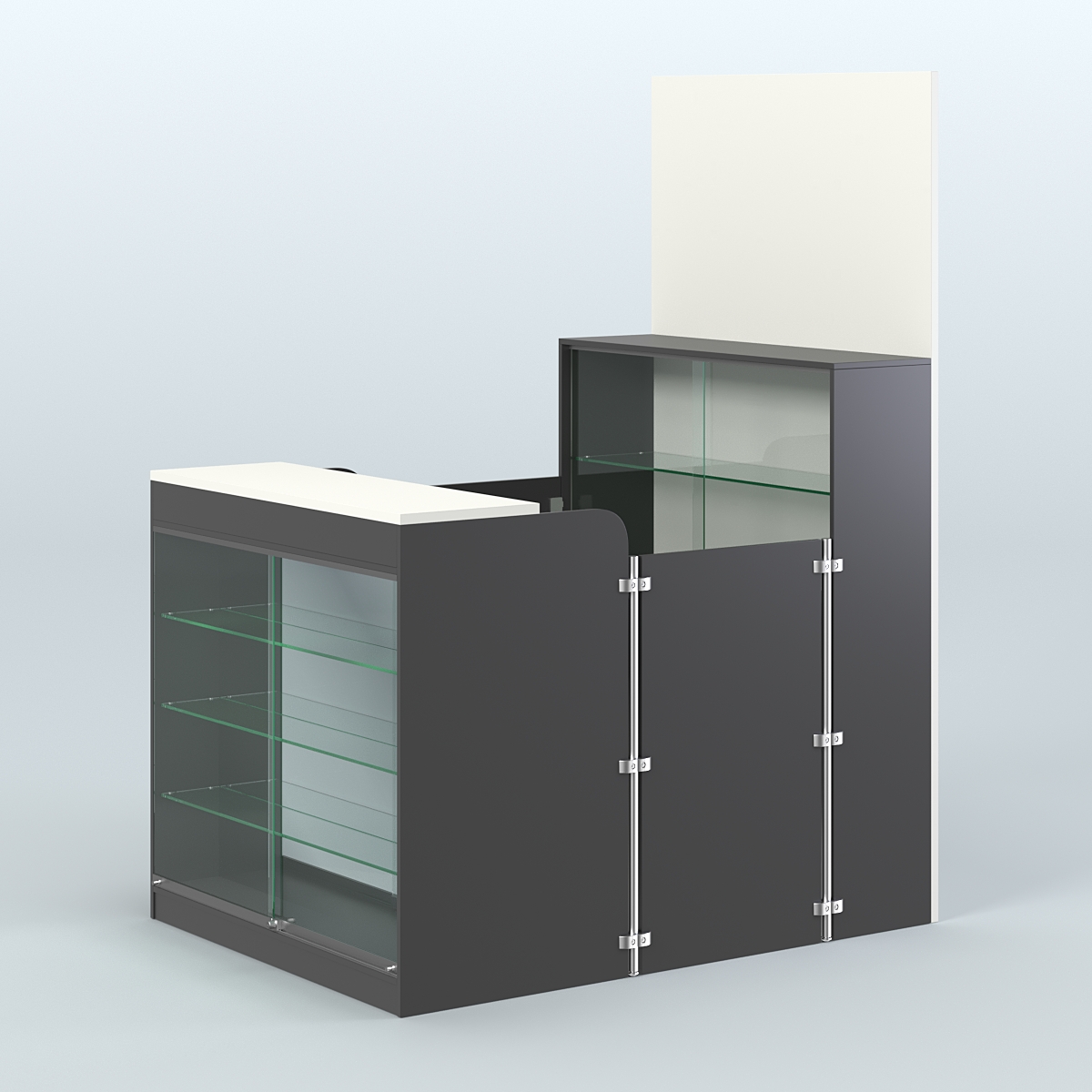 Мини павильон для торговли с полками и фасадным зеркалом СЛОТ №3 (2 кв.м) Черный + Белый