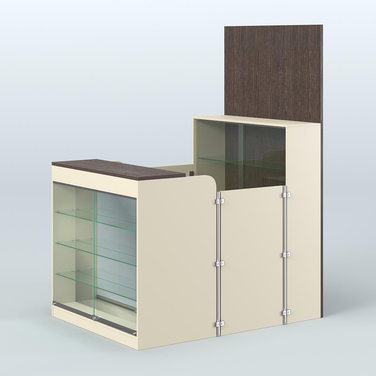 Мини павильон для торговли с полками и фасадным зеркалом СЛОТ №3 (2 кв.м) Крем Вайс + Дуб Венге