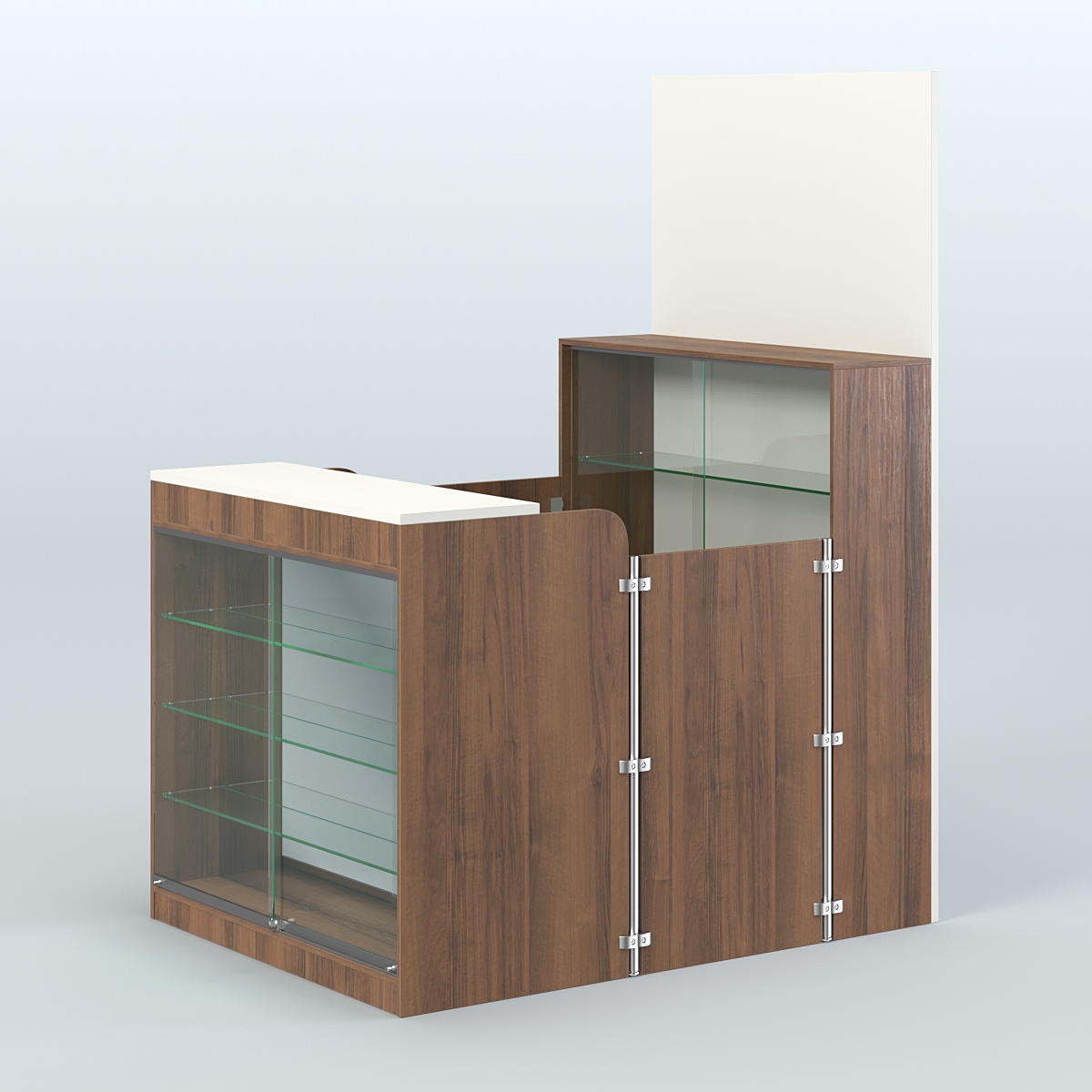 Мини павильон для торговли с полками и фасадным зеркалом СЛОТ №3 (2 кв.м) Орех + Белый