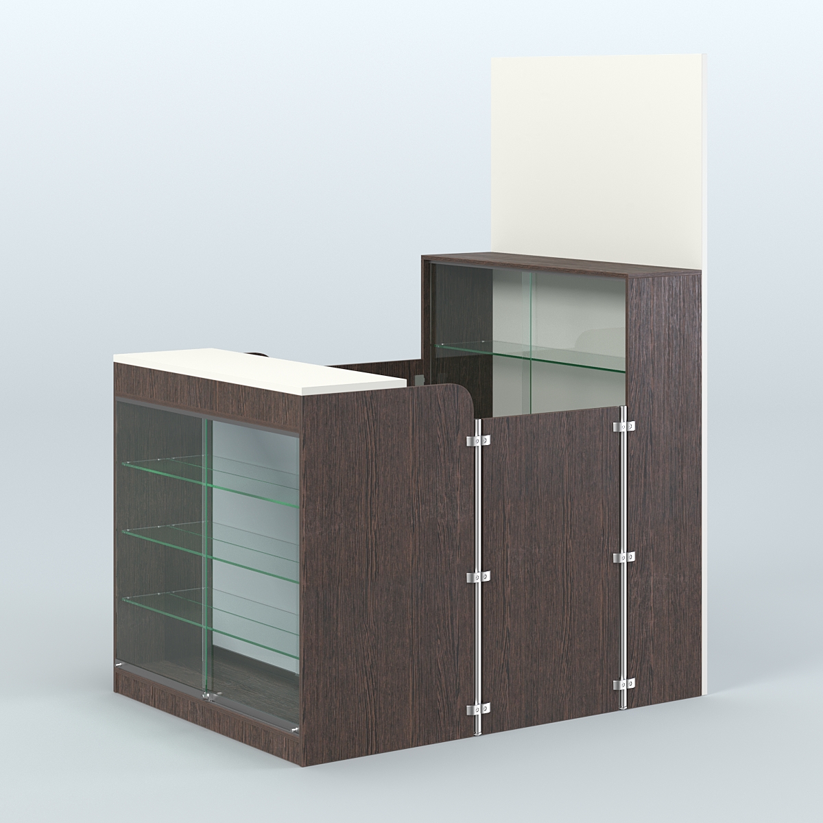 Мини павильон для торговли с полками и фасадным зеркалом СЛОТ №3 (2 кв.м) Дуб Венге + Белый