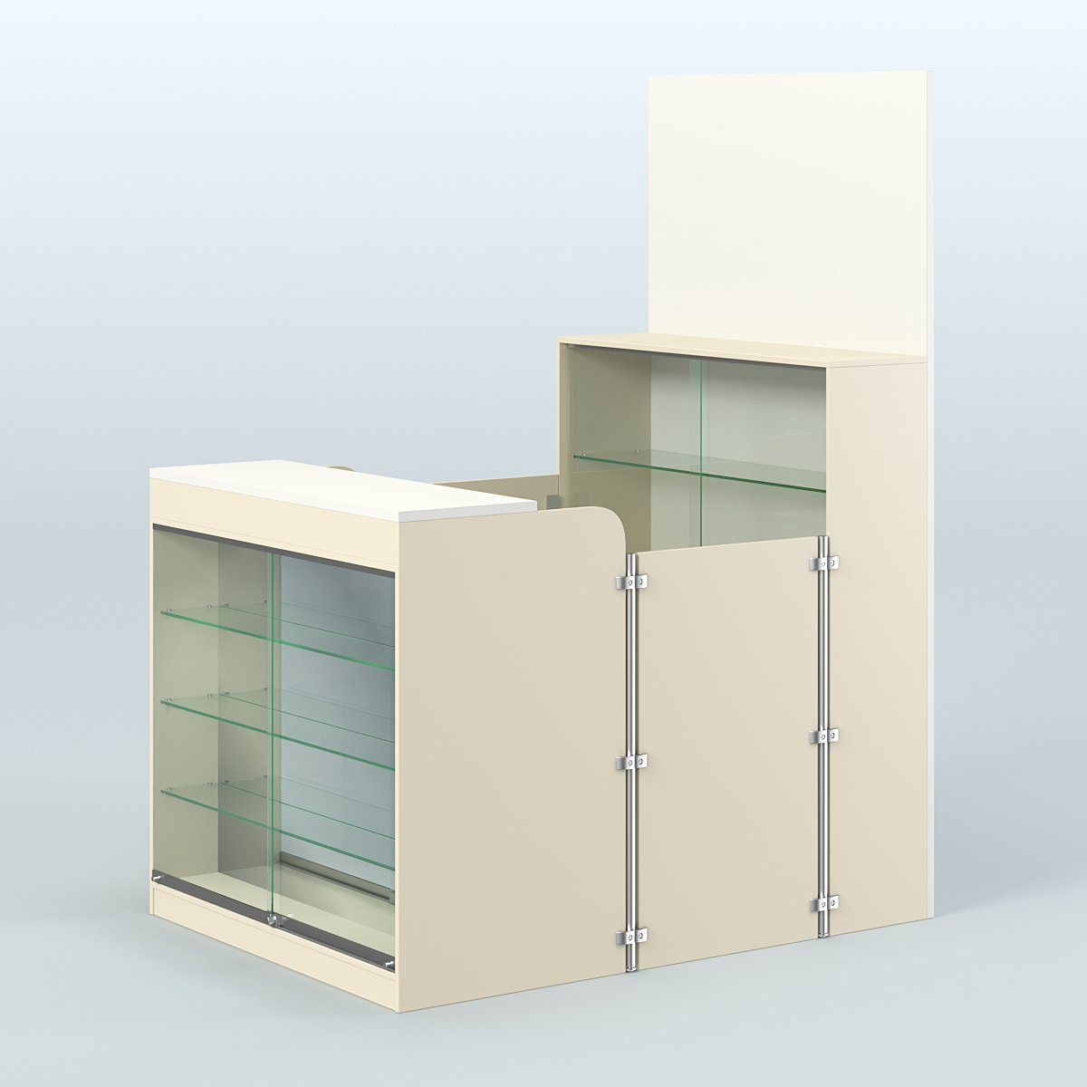 Мини павильон для торговли с полками и фасадным зеркалом СЛОТ №3 (2 кв.м) Крем Вайс + Белый