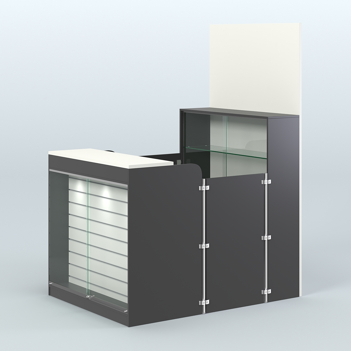 Мини павильон для торговли с застекленной фасадной эко-панелью СЛОТ №4 (2 кв.м) Черный и Белый