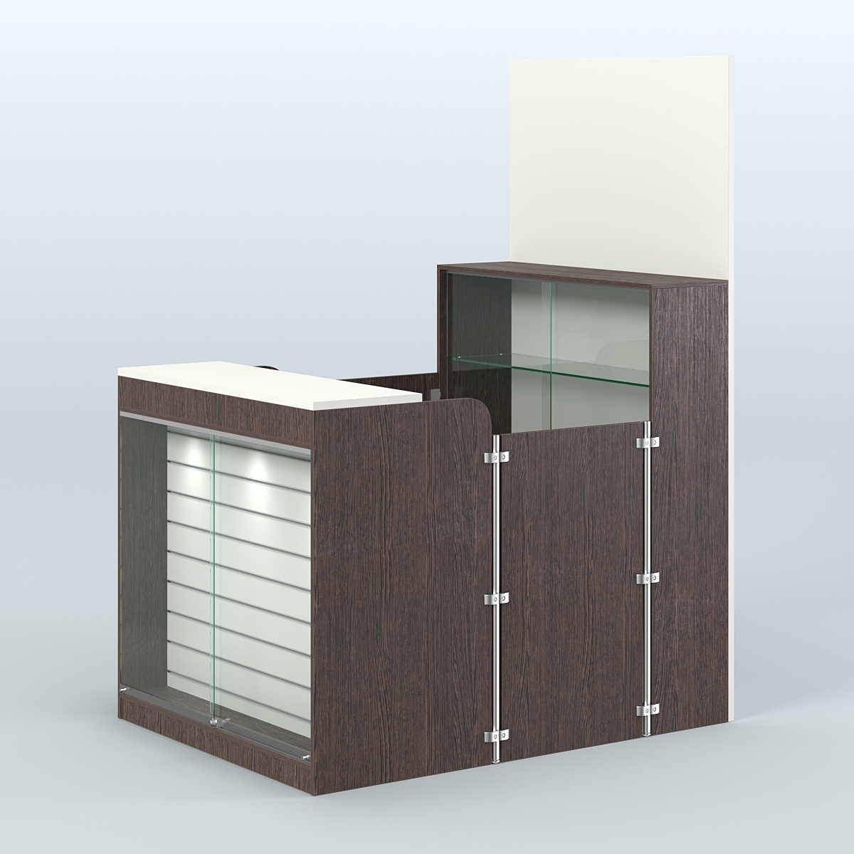 Мини павильон для торговли с застекленной фасадной эко-панелью СЛОТ №4 (2 кв.м) Дуб Венге + Белый