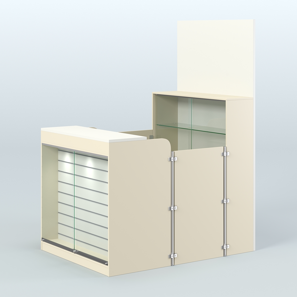 Мини павильон для торговли с застекленной фасадной эко-панелью СЛОТ №4 (2 кв.м) Крем Вайс + Белый