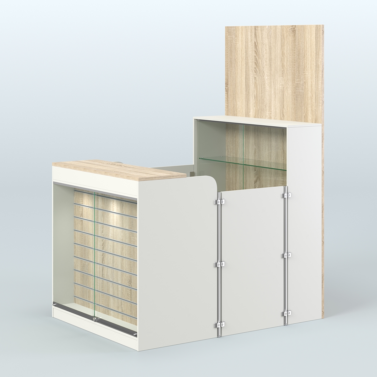 Мини павильон для торговли с застекленной фасадной эко-панелью СЛОТ №4 (2 кв.м) Белый + Дуб Сонома