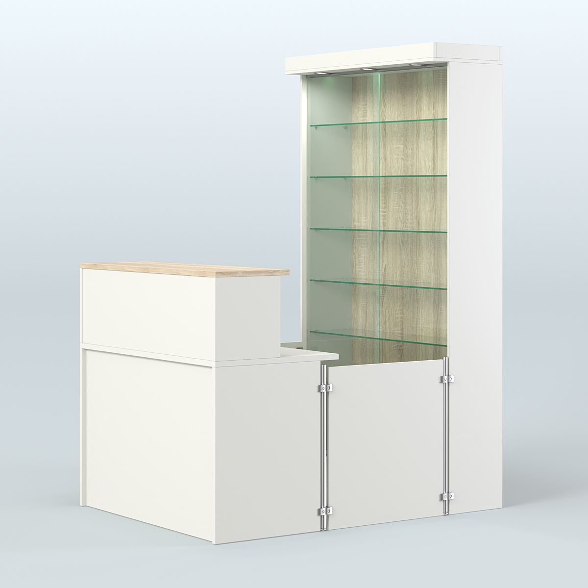 Бюджетный мини павильон с витриной для торговли с СЛОТ №5 (2 кв.м) Белый + Дуб Сонома