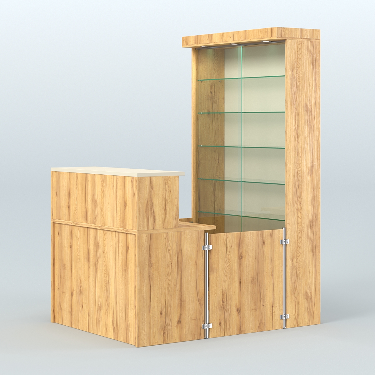 Бюджетный мини павильон с витриной для торговли с СЛОТ №5 (2 кв.м) Дуб Золотистый и Крем Вайс