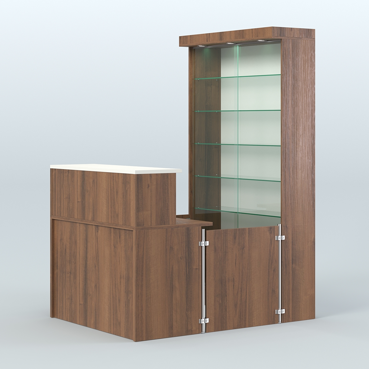 Бюджетный мини павильон с витриной для торговли с СЛОТ №5 (2 кв.м) Орех + Белый