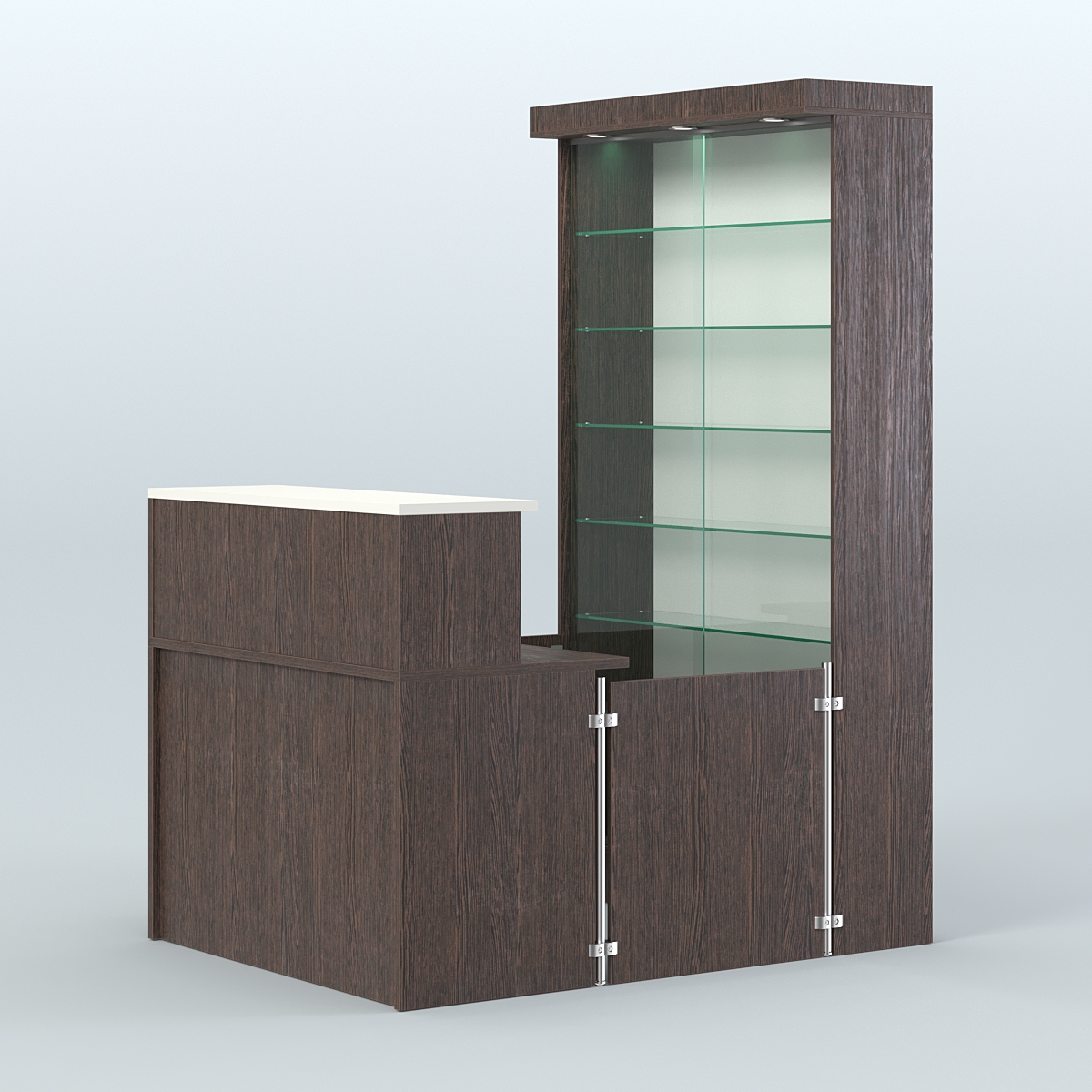 Бюджетный мини павильон с витриной для торговли с СЛОТ №5 (2 кв.м) Дуб Венге + Белый