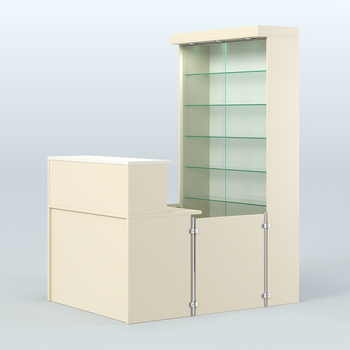 Бюджетный мини павильон с витриной для торговли с СЛОТ №5 (2 кв.м) Крем Вайс + Белый