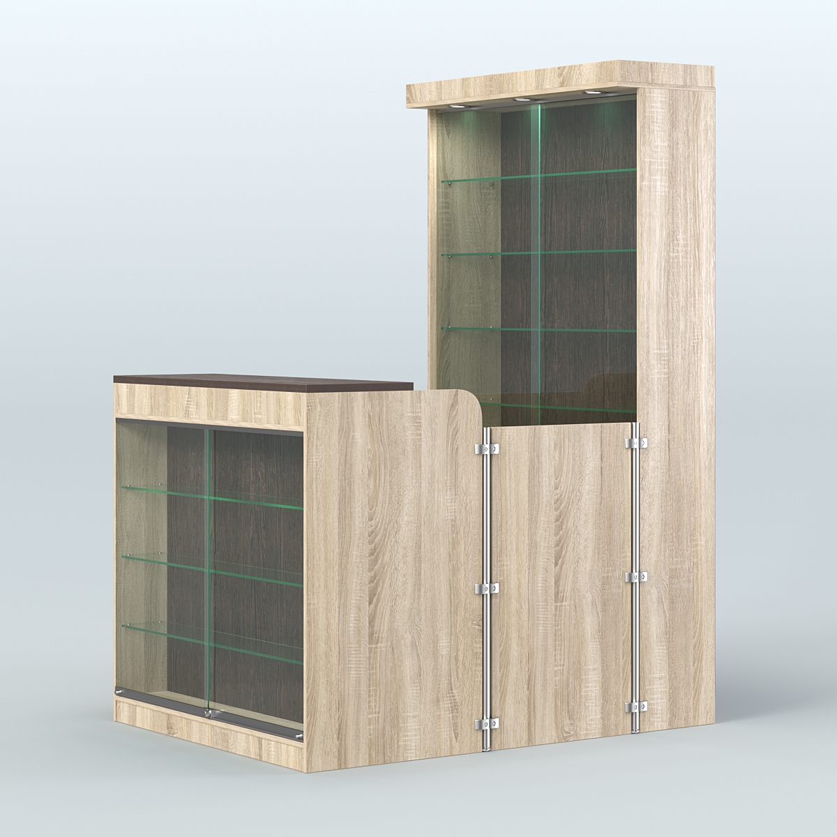 Мини павильон для торговли с застекленным фасадом и витриной СЛОТ №6 (2 кв.м) Дуб Сонома + Дуб Венге