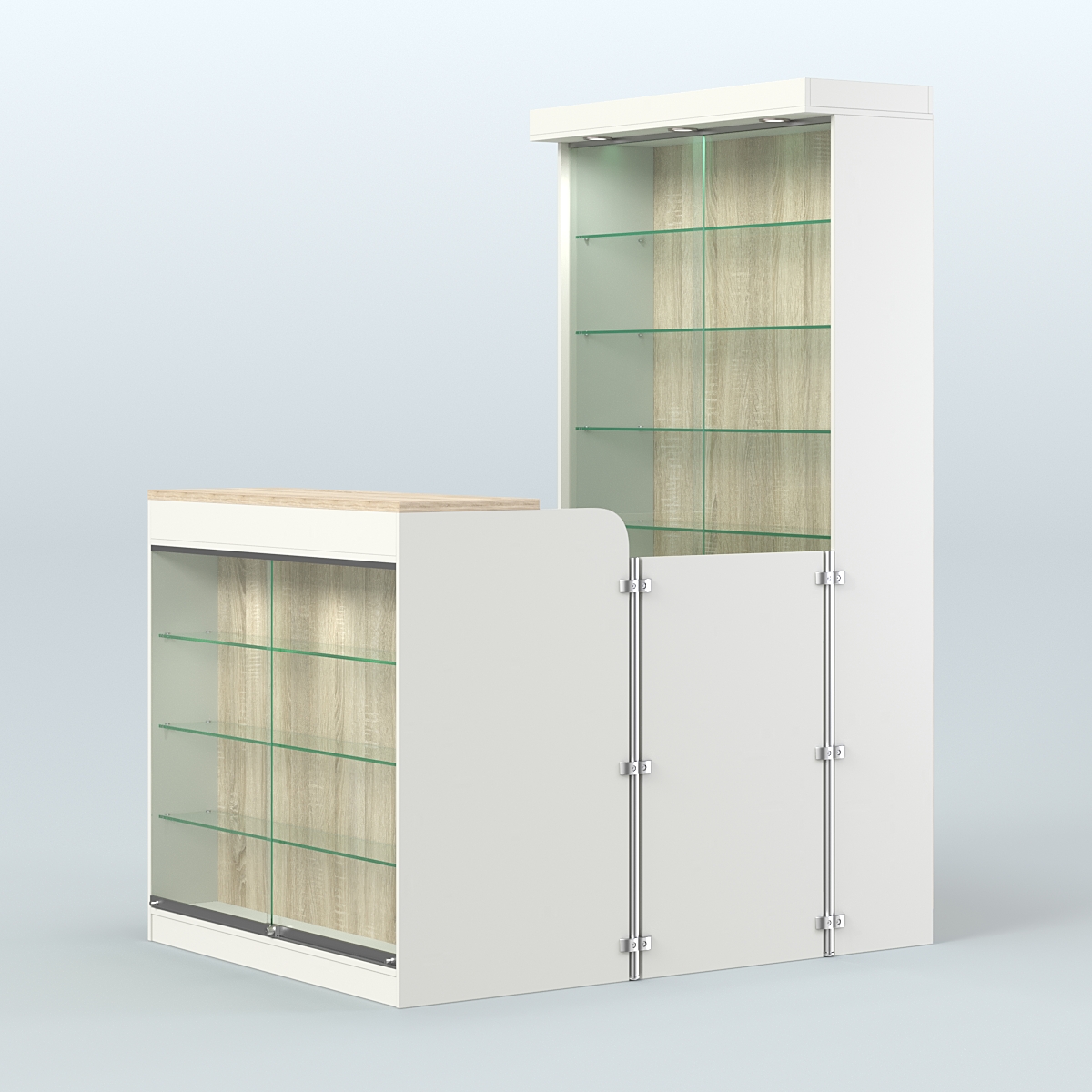 Мини павильон для торговли с застекленным фасадом и витриной СЛОТ №6 (2 кв.м) Белый + Дуб Сонома