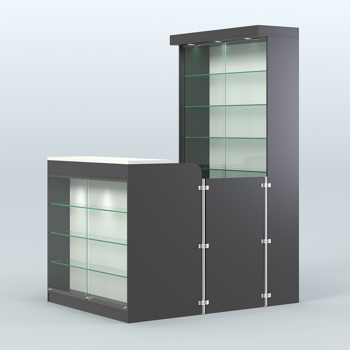 Мини павильон для торговли с застекленным фасадом и витриной СЛОТ №6 (2 кв.м) Черный + Белый
