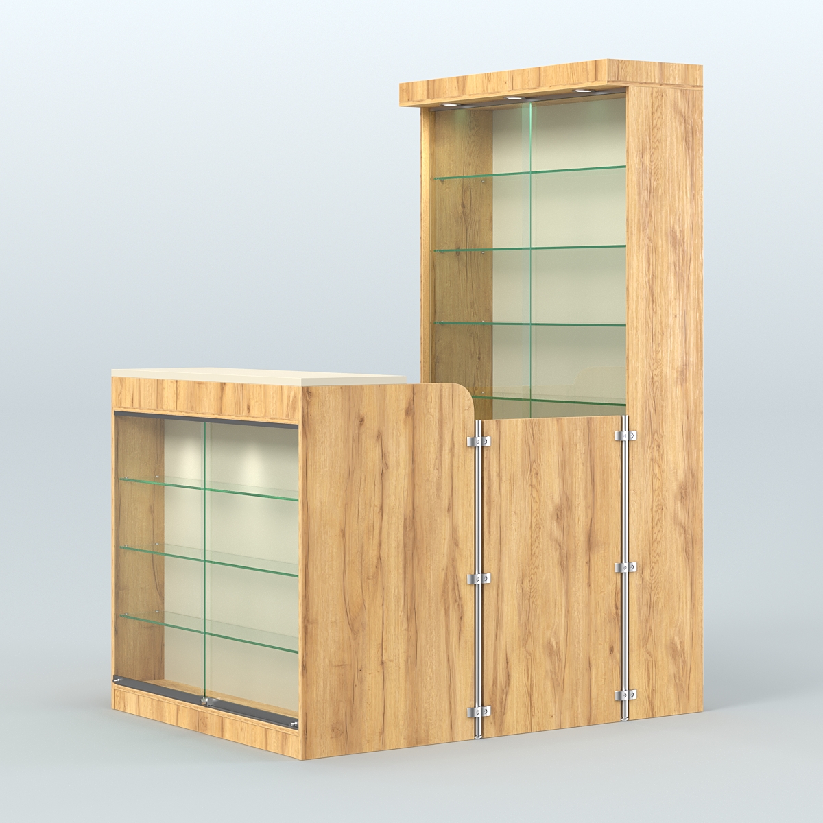 Мини павильон для торговли с застекленным фасадом и витриной СЛОТ №6 (2 кв.м) Дуб Золотистый и Крем Вайс