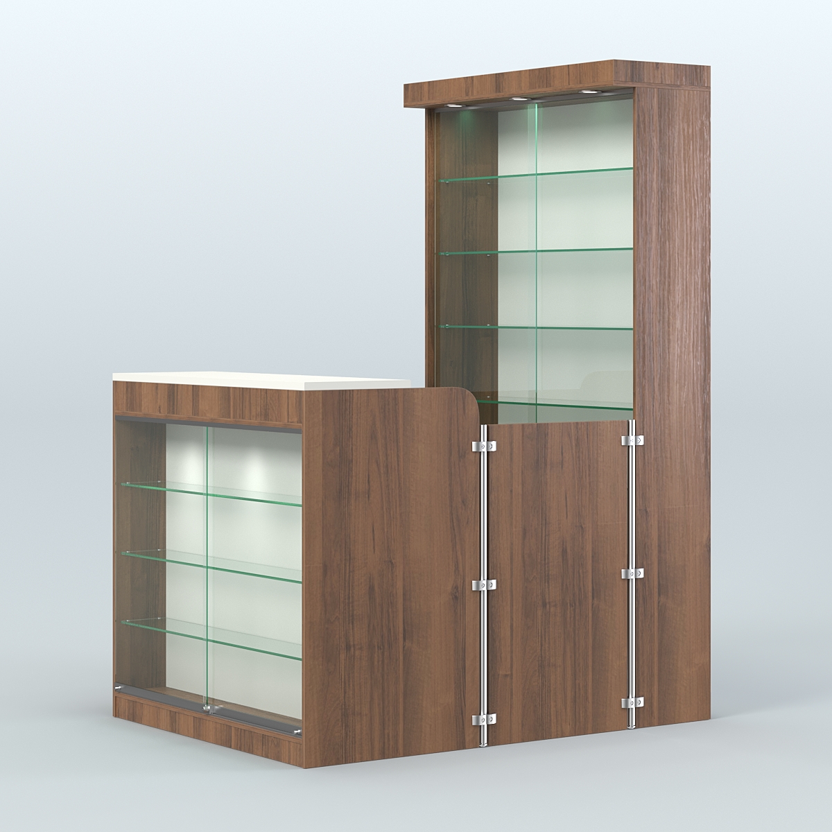 Мини павильон для торговли с застекленным фасадом и витриной СЛОТ №6 (2 кв.м) Орех + Белый