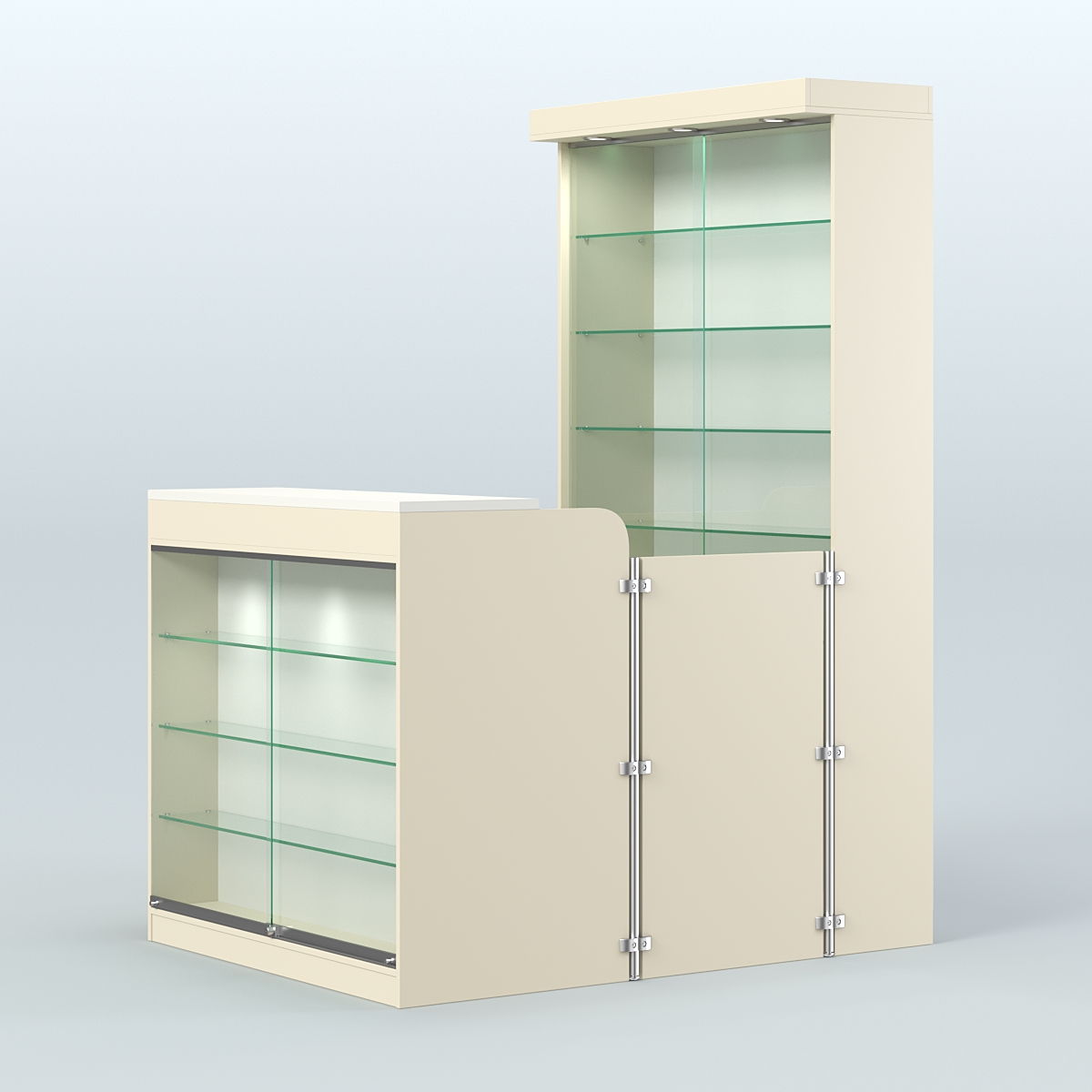 Мини павильон для торговли с застекленным фасадом и витриной СЛОТ №6 (2 кв.м) Крем Вайс + Белый