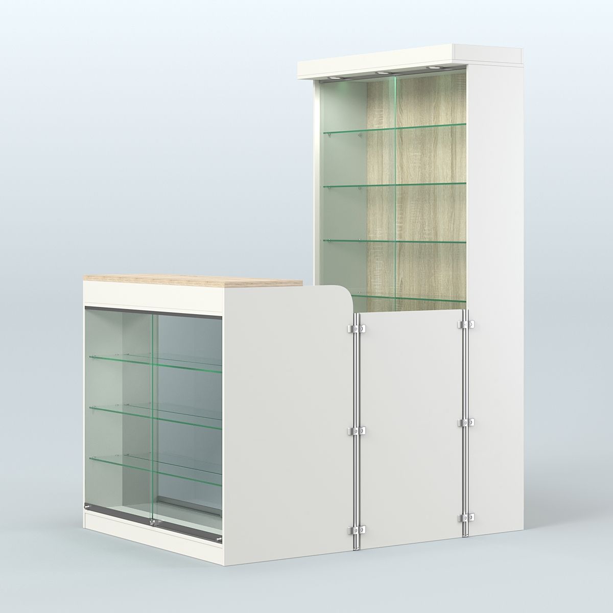 Мини павильон для торговли с верхней подсветкой СЛОТ №7 (2 кв.м) Белый + Дуб Сонома