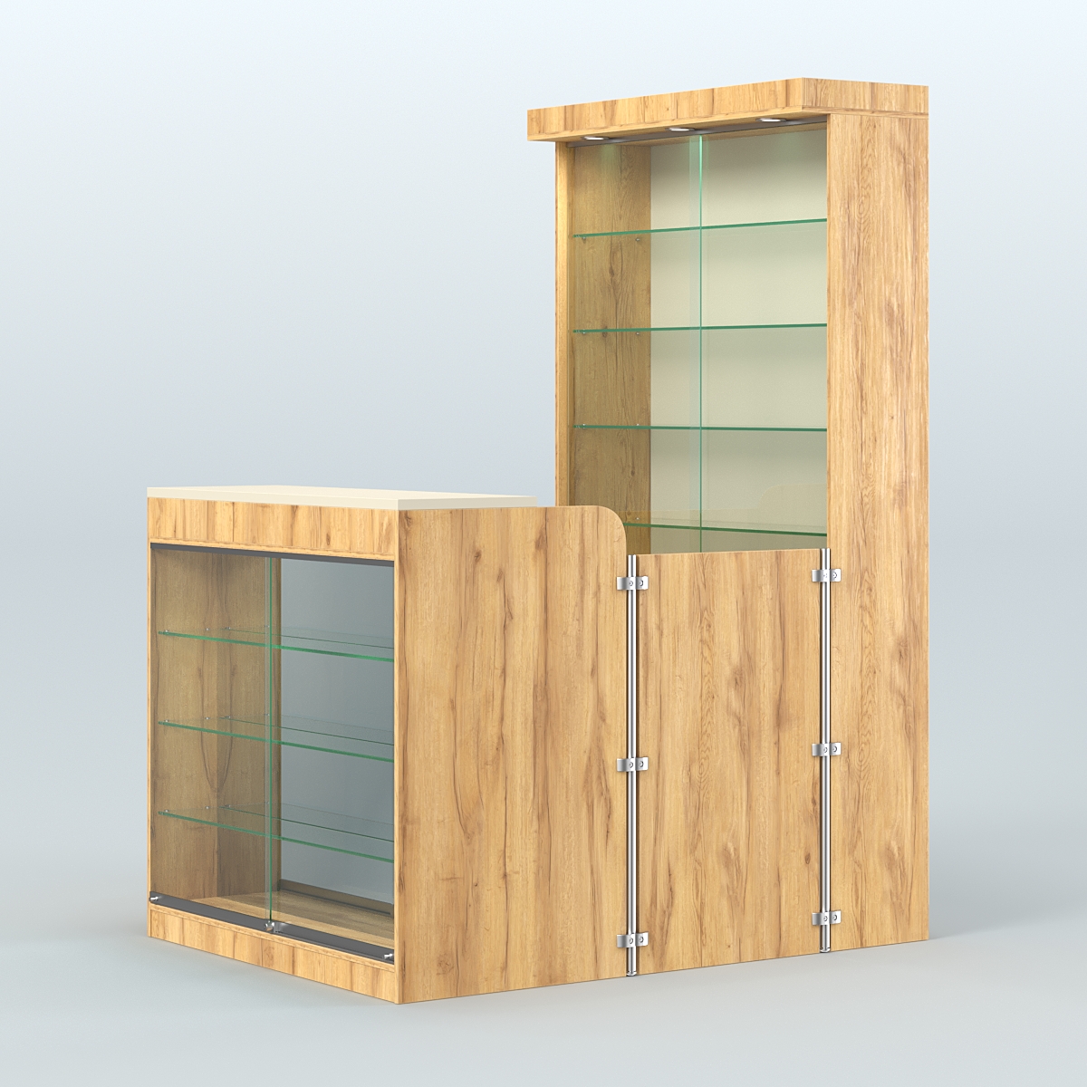 Мини павильон для торговли с верхней подсветкой СЛОТ №7 (2 кв.м) Дуб Золотистый и Крем Вайс