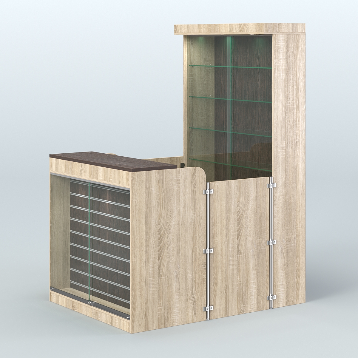 Мини павильон для торговли с эко-панелью и витриной СЛОТ №8 (2 кв.м) Дуб Сонома + Дуб Венге