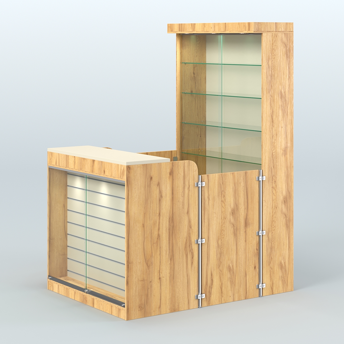 Мини павильон для торговли с эко-панелью и витриной СЛОТ №8 (2 кв.м) Дуб Золотистый и Крем Вайс