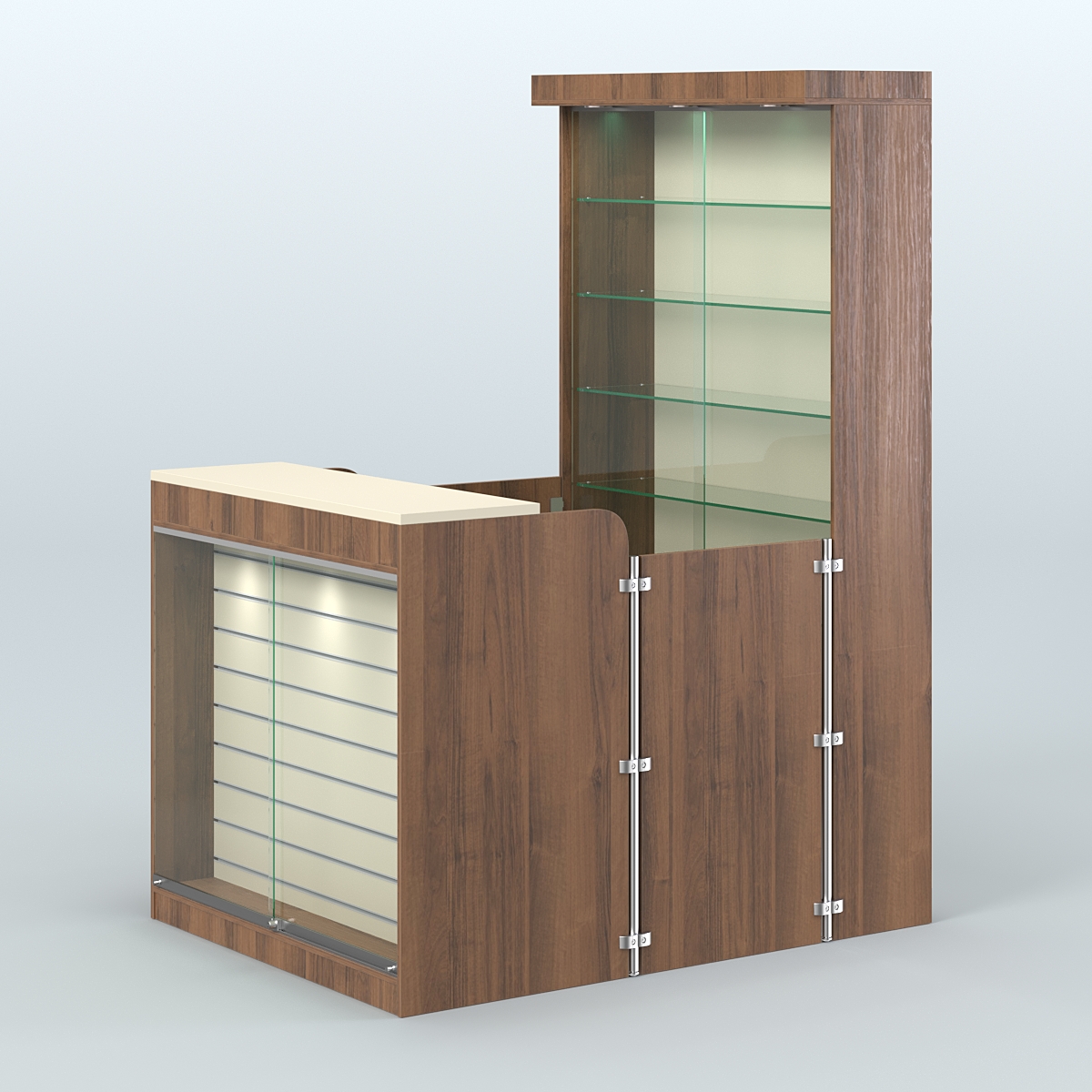 Мини павильон для торговли с эко-панелью и витриной СЛОТ №8 (2 кв.м) Орех + Крем Вайс