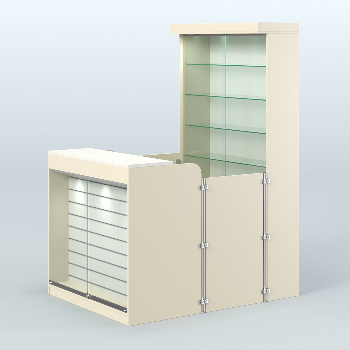 Мини павильон для торговли с эко-панелью и витриной СЛОТ №8 (2 кв.м) Крем Вайс + Белый