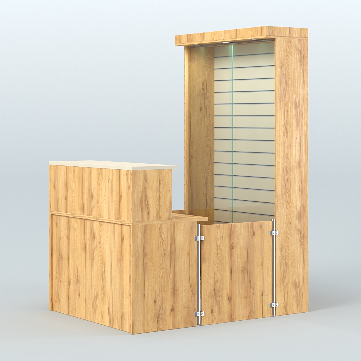 Мини павильон для торговли с большой застекленной эко-панелью СЛОТ №9 (2 кв.м) Дуб Золотистый и Крем Вайс