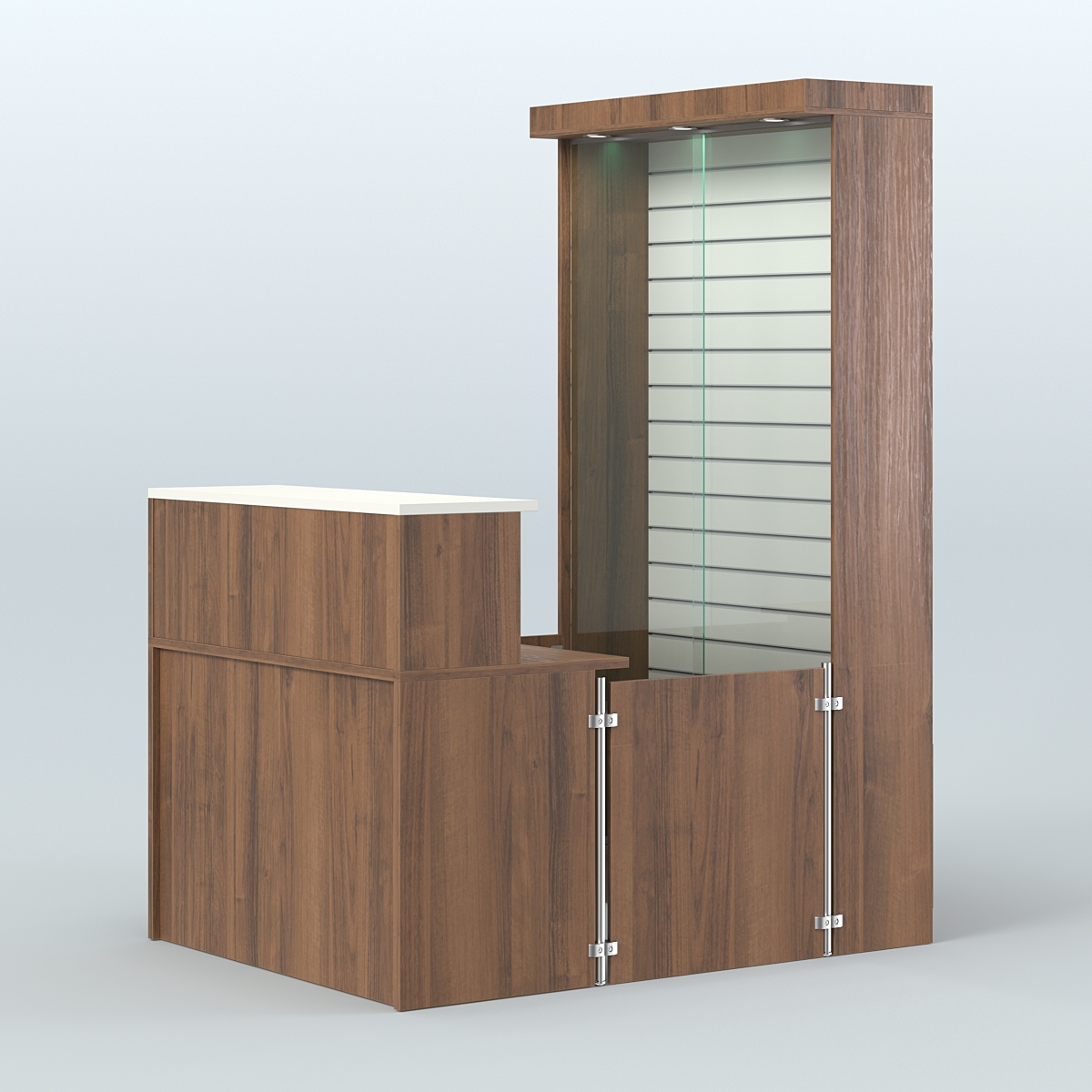 Мини павильон для торговли с большой застекленной эко-панелью СЛОТ №9 (2 кв.м) Орех + Белый