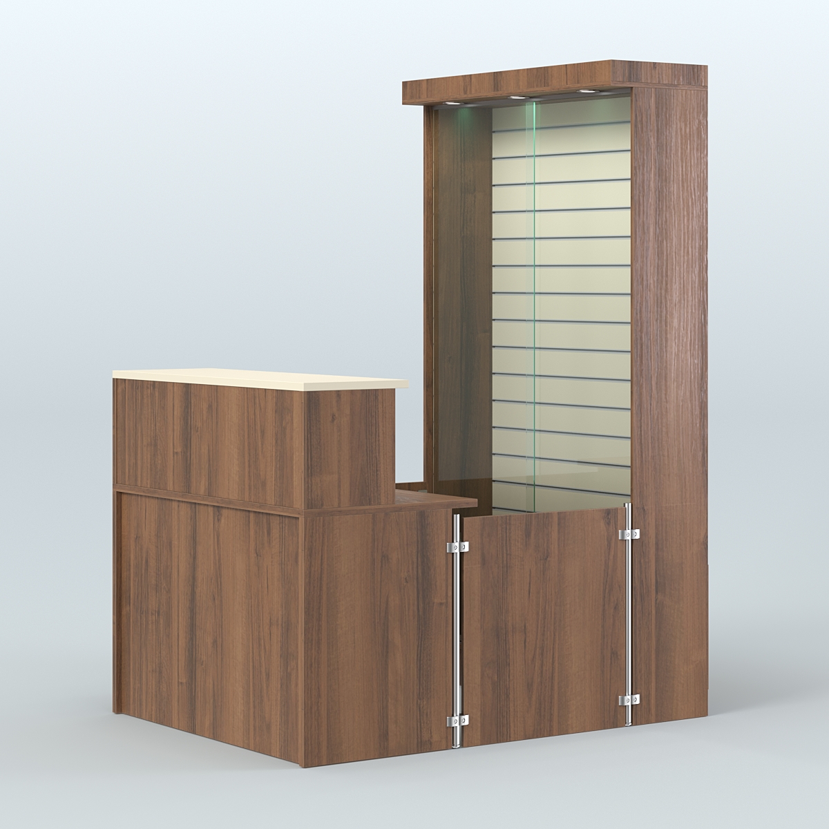 Мини павильон для торговли с большой застекленной эко-панелью СЛОТ №9 (2 кв.м) Орех + Крем Вайс