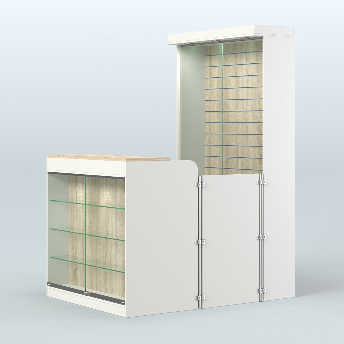 Мини павильон для торговли с эко-панелью под аксессуары СЛОТ №10 (2 кв.м) Белый + Дуб Сонома