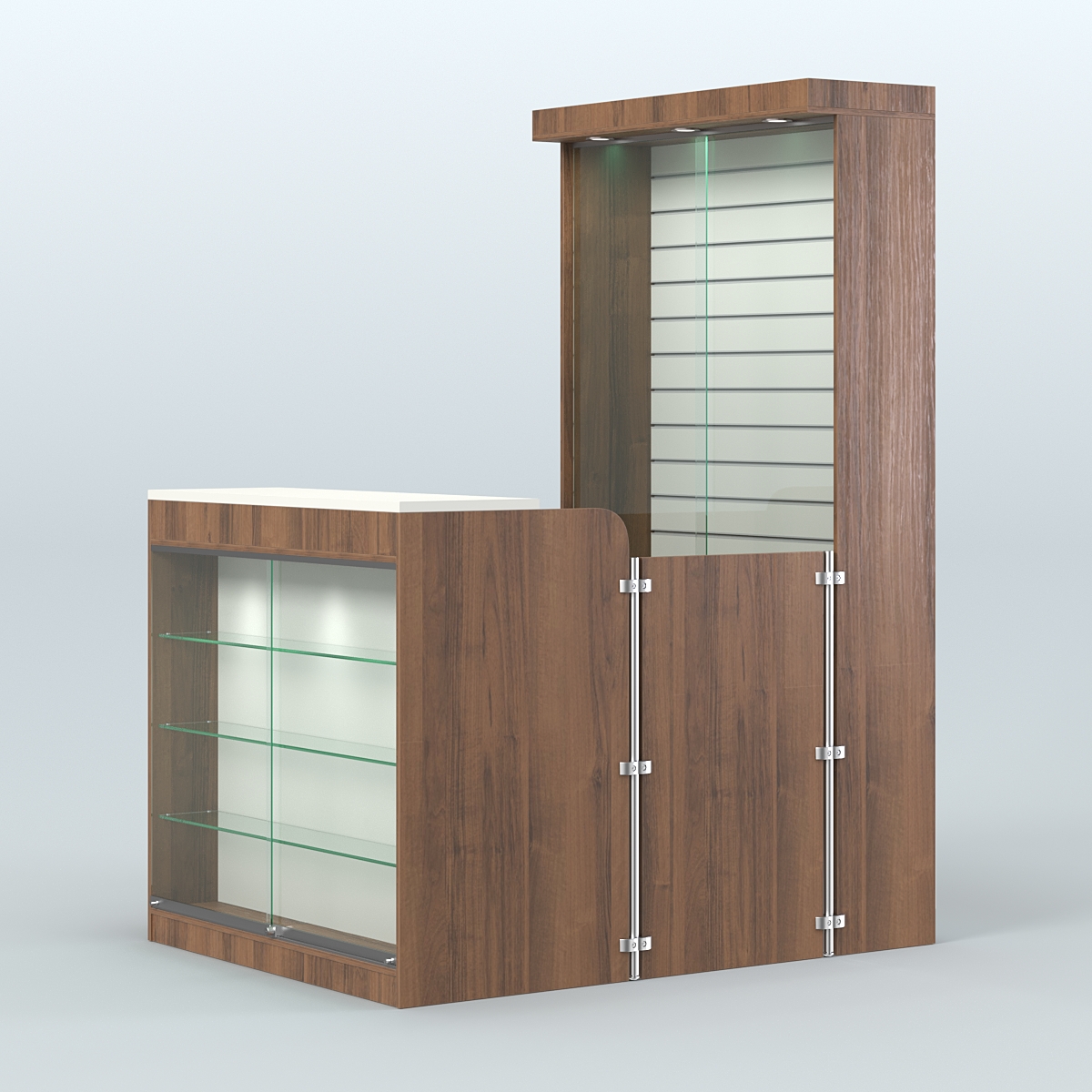 Мини павильон для торговли с эко-панелью под аксессуары СЛОТ №10 (2 кв.м) Орех + Белый