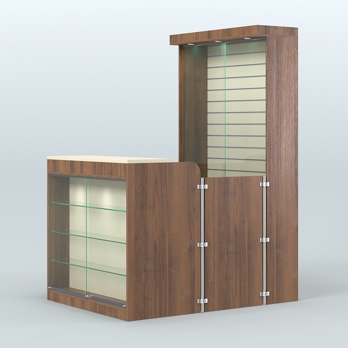 Мини павильон для торговли с эко-панелью под аксессуары СЛОТ №10 (2 кв.м) Орех + Крем Вайс