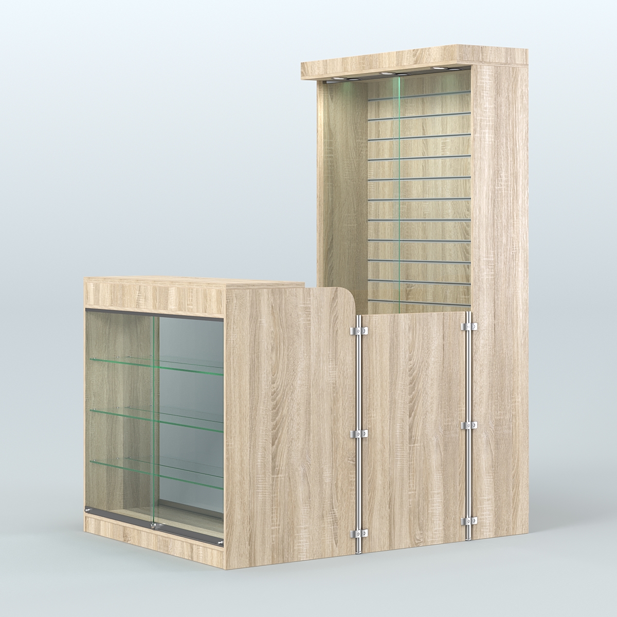 Мини павильон для торговли с фасадной витриной и задней эко-панелью СЛОТ №11 (2 кв.м) Дуб сонома