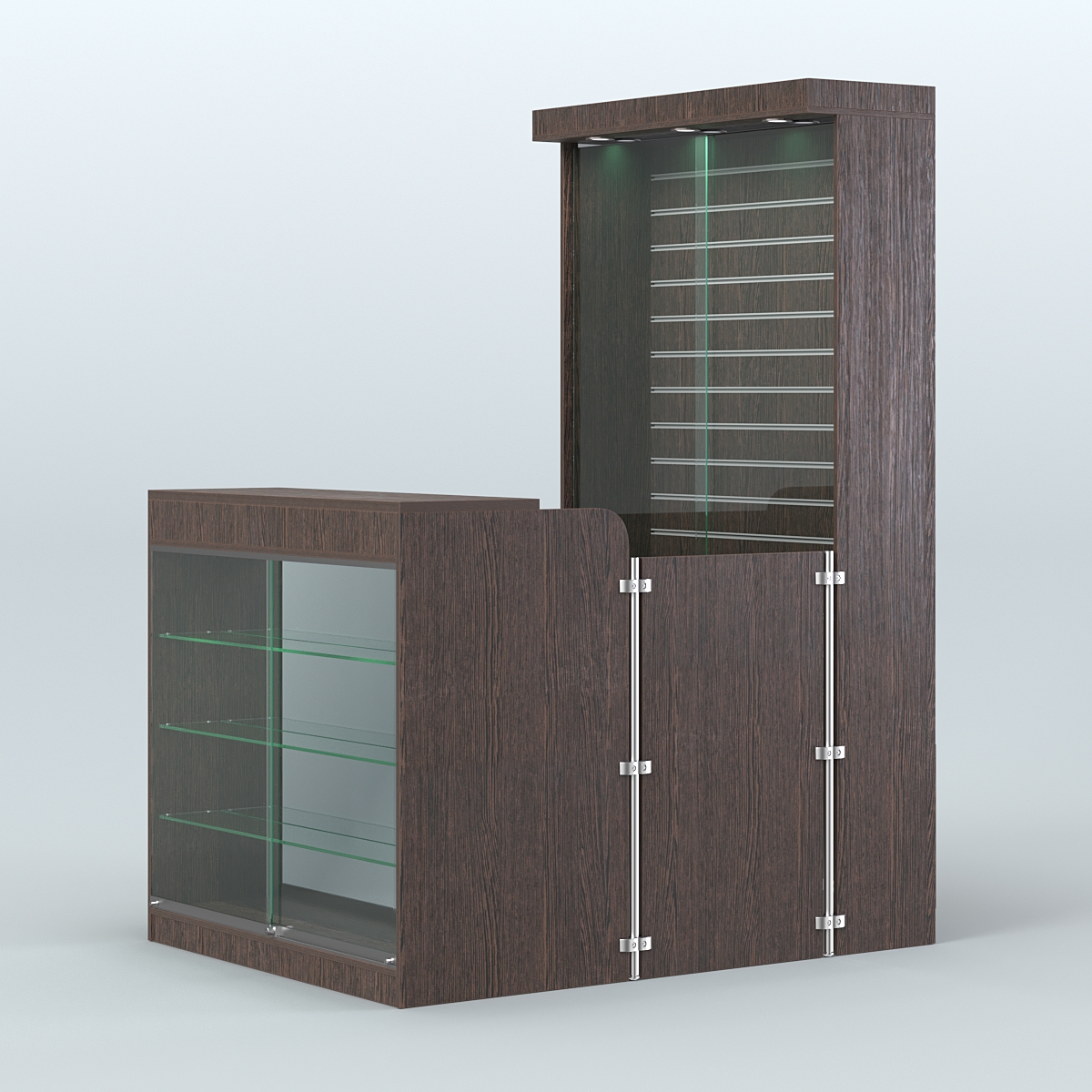 Мини павильон для торговли с фасадной витриной и задней эко-панелью СЛОТ №11 (2 кв.м) Дуб Венге