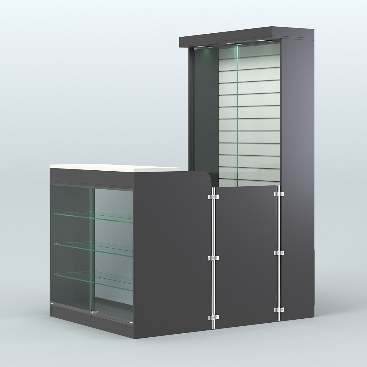 Мини павильон для торговли с фасадной витриной и задней эко-панелью СЛОТ №11 (2 кв.м) Черный + Белый