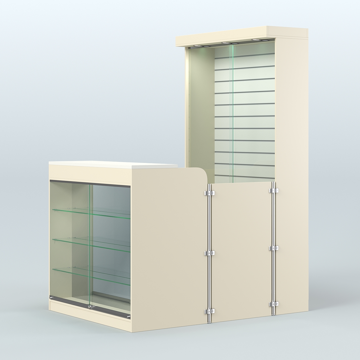 Мини павильон для торговли с фасадной витриной и задней эко-панелью СЛОТ №11 (2 кв.м) Крем Вайс + Белый