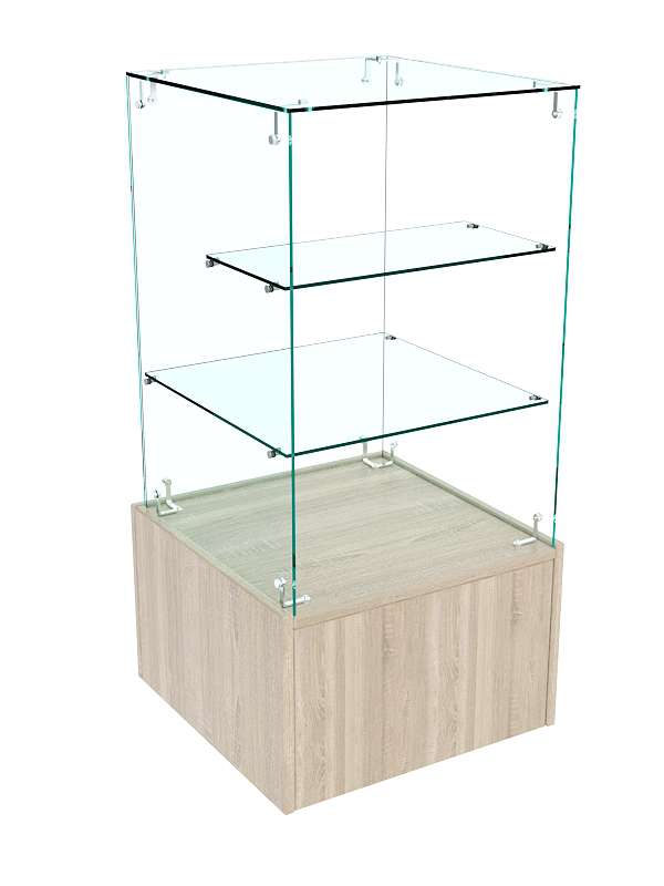 Прилавок с двумя полками из прозрачного стекла Истра №11 (открытый) Дуб сонома