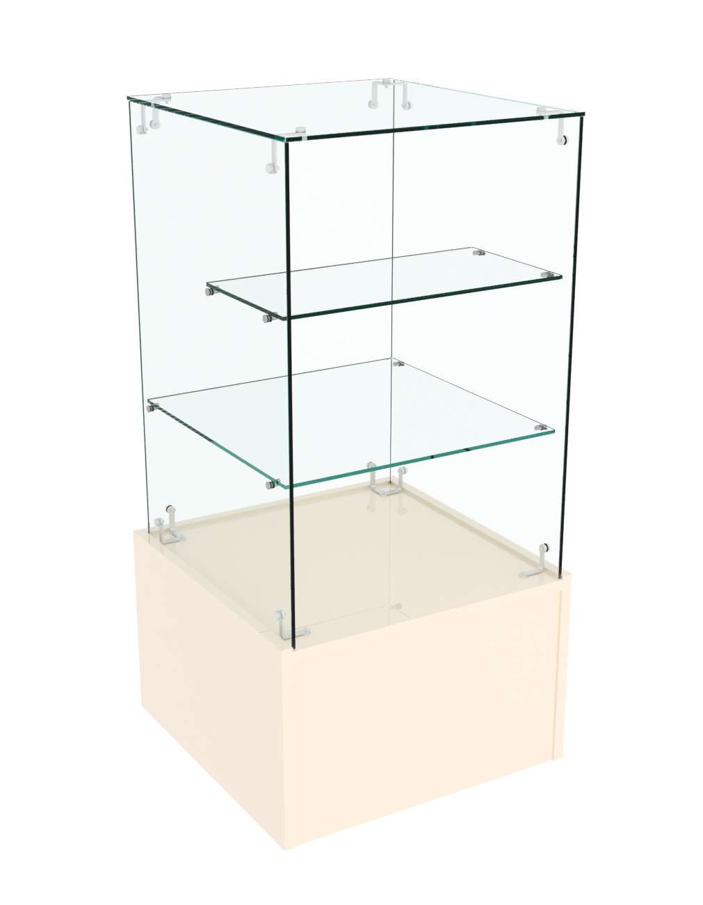 Прилавок с двумя полками из прозрачного стекла Истра №11 (открытый) Крем Вайс