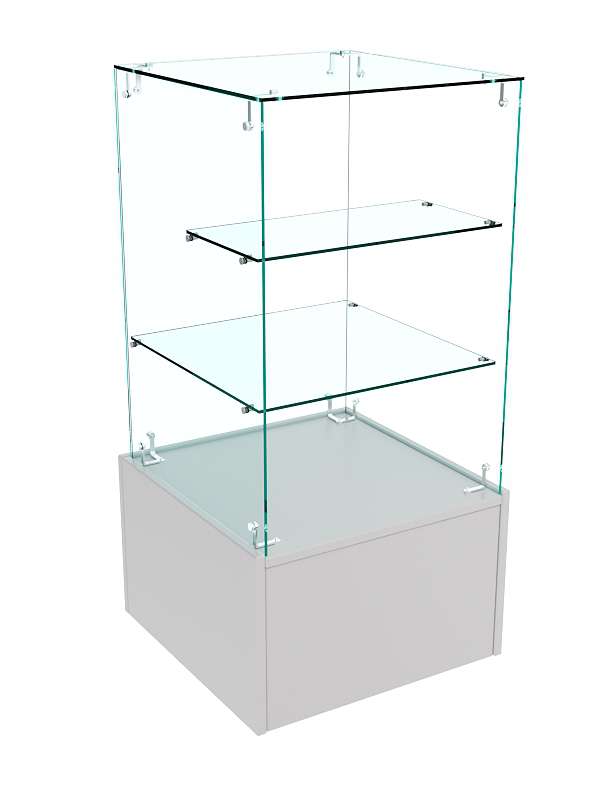 Прилавок с двумя полками из прозрачного стекла Истра №11 (открытый) Серый