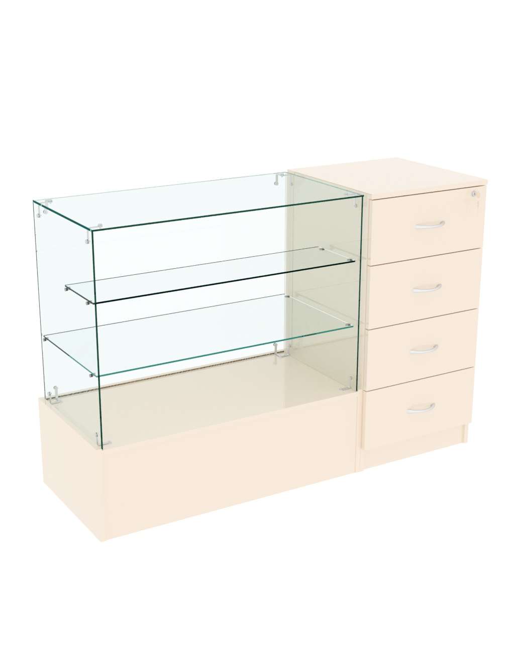 Прилавок двухсекционный Истра из ДСП и стекла №2+13 Крем Вайс