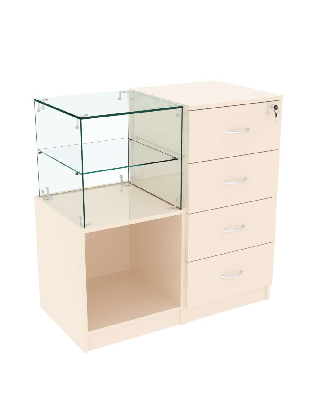 Прилавок двухсекционный Истра с квадратным накопителем №10+13 Крем Вайс