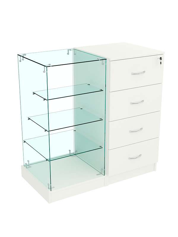 Прилавок двухсекционный Истра с тремя прозрачными полками №12+13 Белый