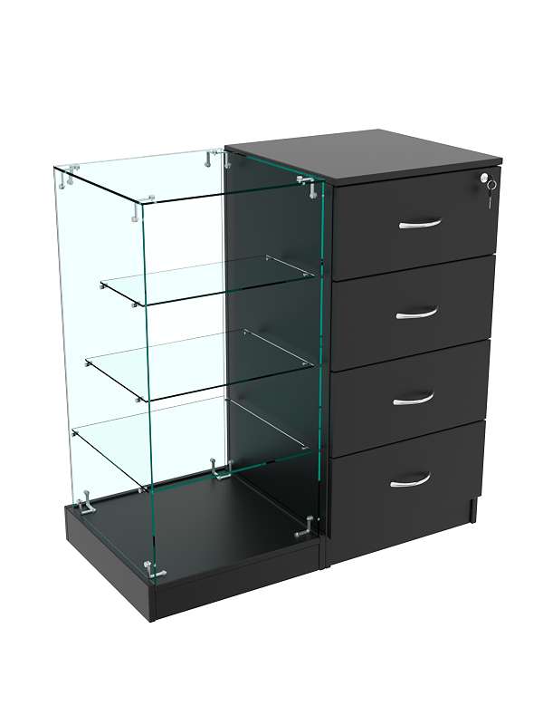 Прилавок двухсекционный Истра с тремя прозрачными полками №12+13 Черный