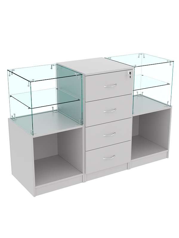 Прилавок Истра трёхсекционный с накопителями №10+13+10 Серый